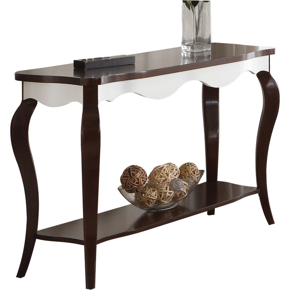 Mathias - Sofa Table - White & Walnut, product view with wood construction