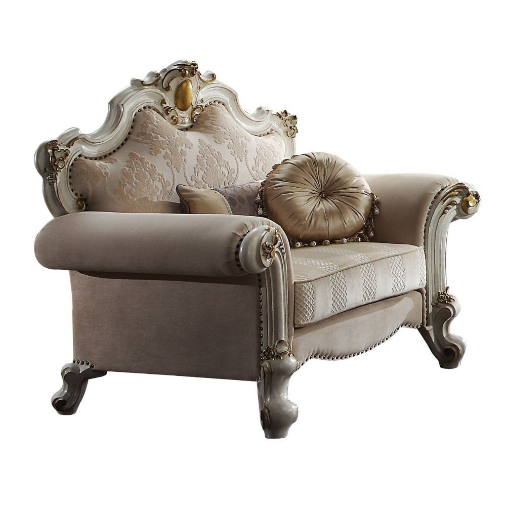Picardy - Chair With 2 Pillows - Fabric & Antique Pearl, product view with solid wood