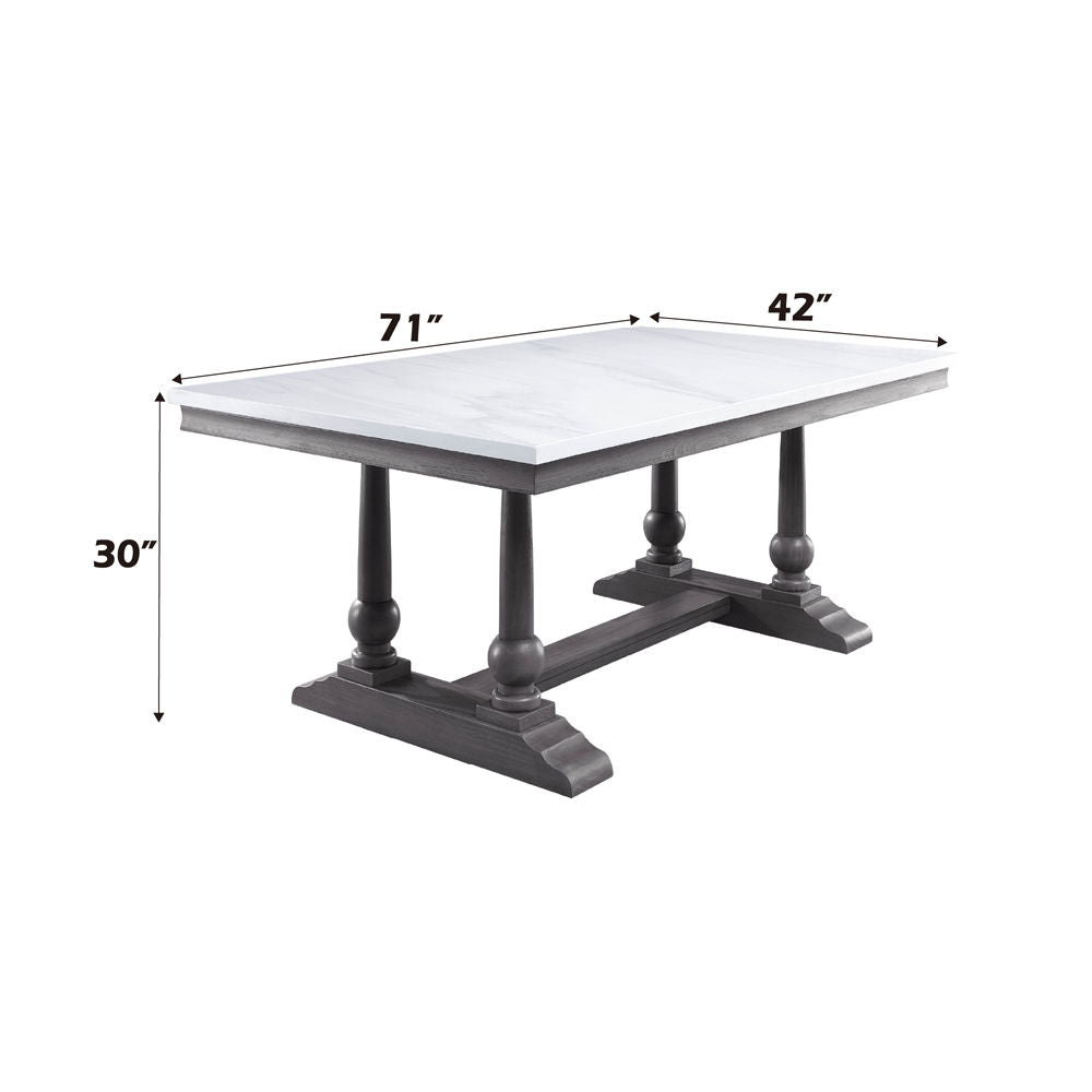 Yabeina - Dining Table - Marble Top Top & Gray Oak, alternate view 3 with wood construction