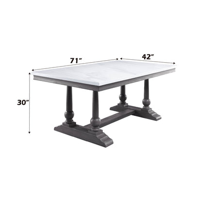Yabeina - Dining Table - Marble Top Top & Gray Oak, alternate view 3 with wood construction