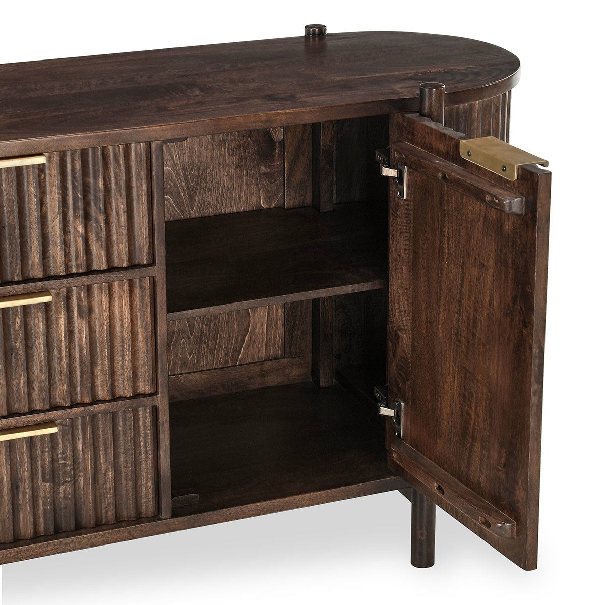 Redford - 2 Door 3 Drawer Buffet - Bark Brown, alternate view 3 with wood construction
