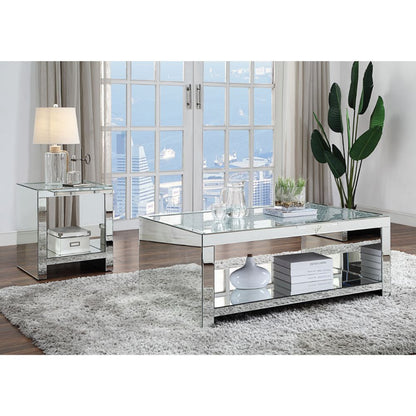 Noralie - Coffee Table - Clear Glass, Mirrored & Faux Diamonds, alternate view 4 with wood construction