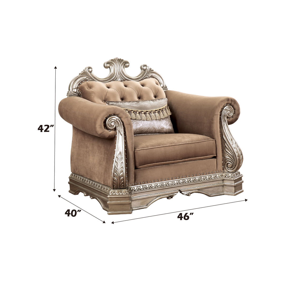 Northville - Chair With Pillow - Velvet & Antique Silver, alternate view 2 with wood construction