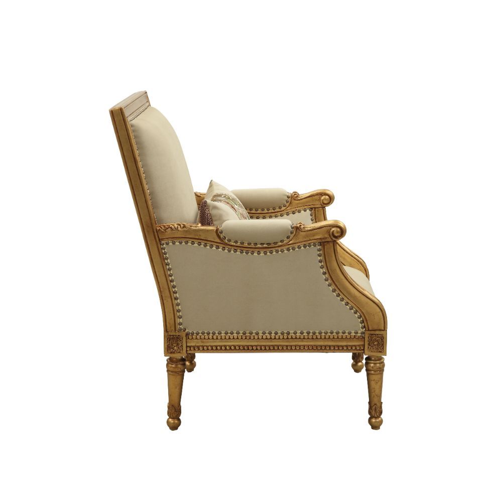 Daesha - Chair With Pillow - Tan Flannel & Antique Gold, alternate view 2 with wood construction