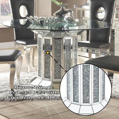 Noralie - Dining Table - Clear Glass Top & Mirrored & Faux Diamonds, alternate view 4 with wood construction