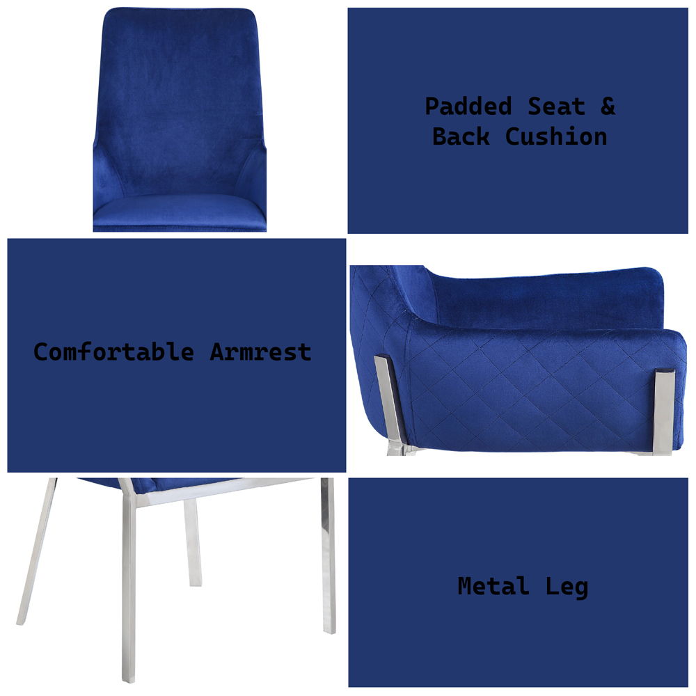 Cambrie - Side Chair (Set of 2) - Blue Velvet & Mirrored Silver, alternate view 2 with marble