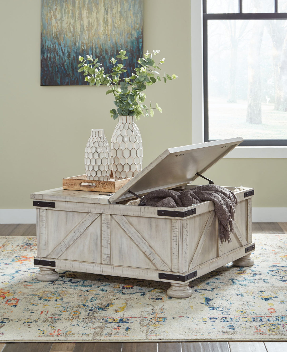 Carynhurst - Cocktail Table with Storage - Whitewash, alternate view 5 with engineered wood