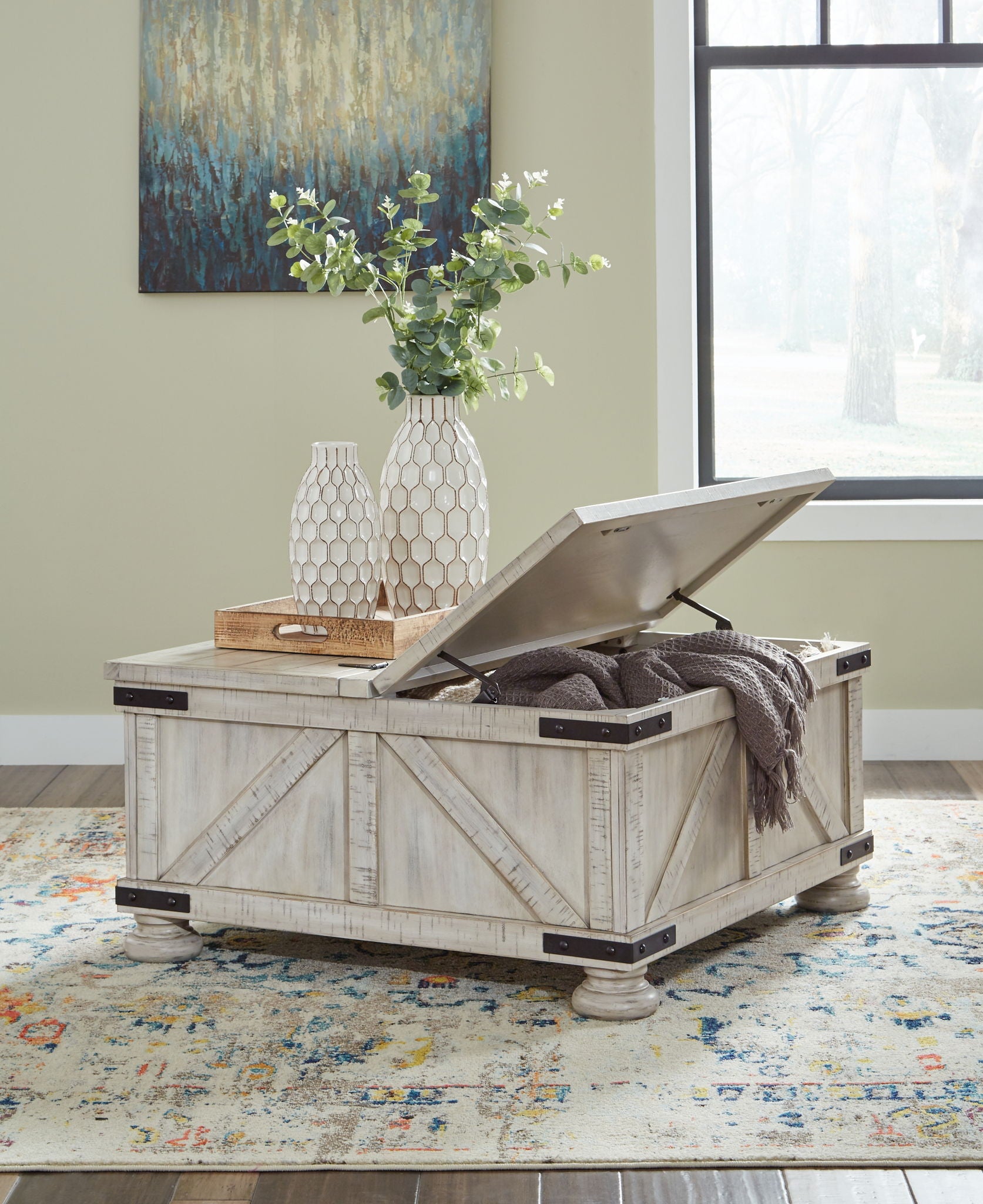 Carynhurst - Cocktail Table with Storage - Whitewash, alternate view 5 with engineered wood