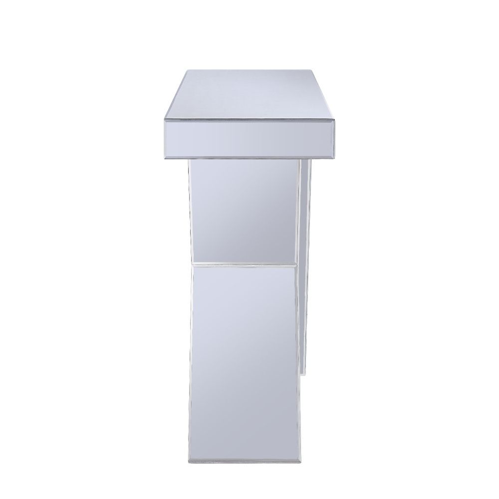 Noralie - Console Table, "V" Shape Pedestal - Mirrored & Faux Diamonds, alternate view 3 with wood construction