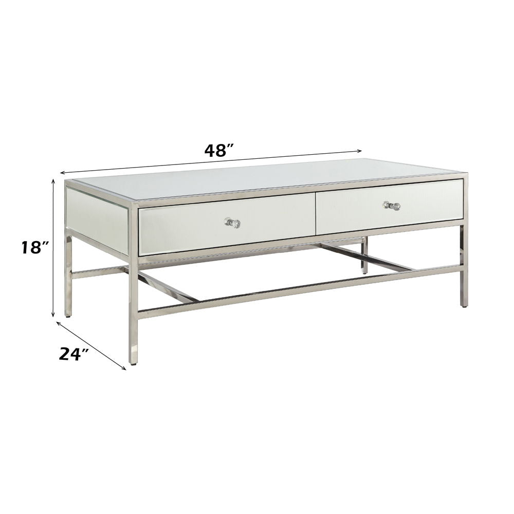 Weigela - Coffee Table - Mirrored & Chrome, alternate view 2 with wood construction