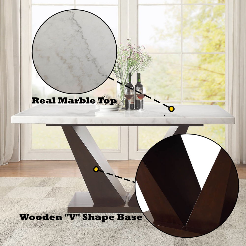 Forbes - Dining Table With Marble Top - White Marble Top & Walnut, alternate view 2 with wood construction