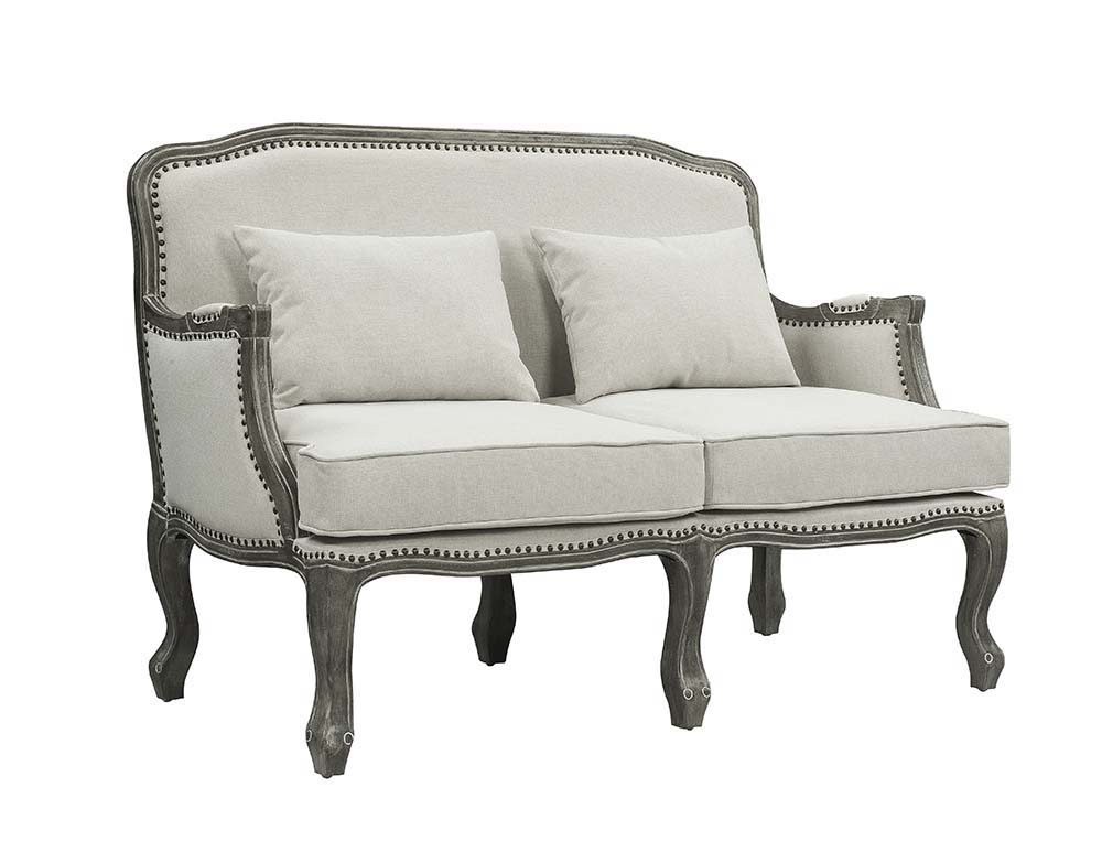 Tania - Loveseat With 2 Pillows - Cream Linen & Gray, alternate view 2 with wood construction