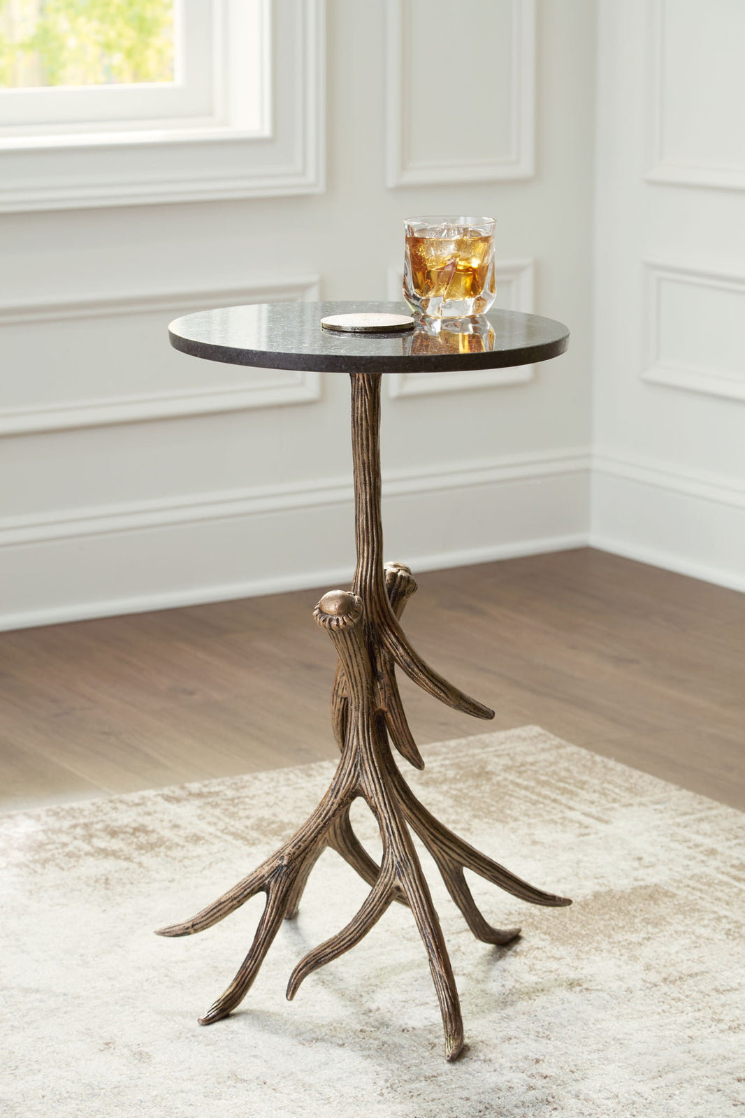 Lemkins - Accent Table - Black / Antique Gold Finish, alternate view 2 with marble