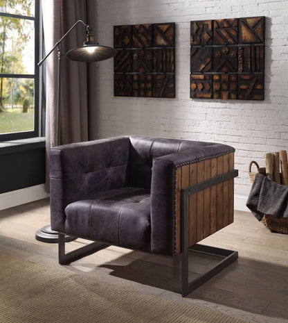 Sagat - Accent Chair - Antique Ebony Top Grain Leather & Rustic Oak, alternate view 4 with wood construction