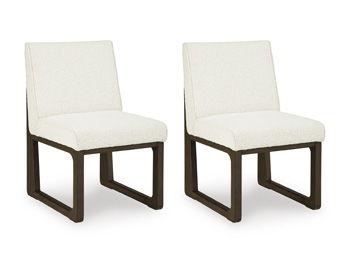 Radkin - Dining Upholstered Side Chair (Set of 2) - Off White / Brown, product view with performance fabric