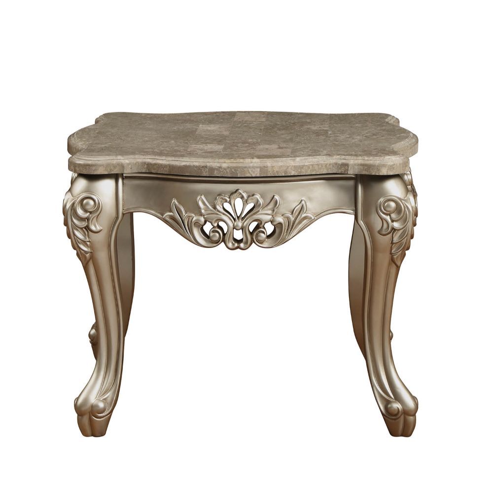 Ranita - End Table - Marble Top & Champagne, alternate view 2 with wood construction