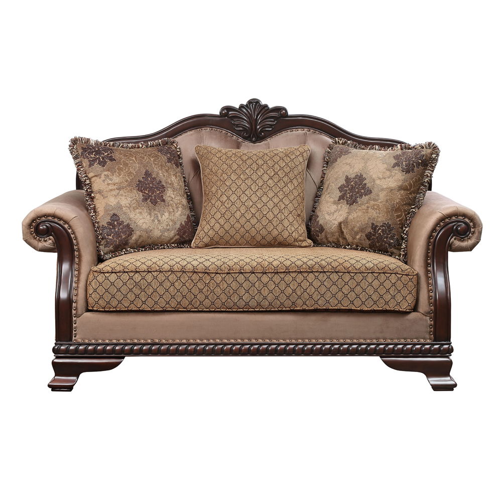 Chateau De Ville - Loveseat With 3 Pillows (Same Lv01589) - Fabric & Espresso, alternate view 3 with wood construction