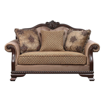 Chateau De Ville - Loveseat With 3 Pillows (Same Lv01589) - Fabric & Espresso, alternate view 3 with wood construction