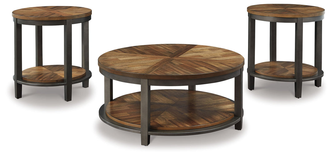 Roybeck - Occasional Table Set (Set of 3) - Light Brown / Bronze, product view with engineered wood