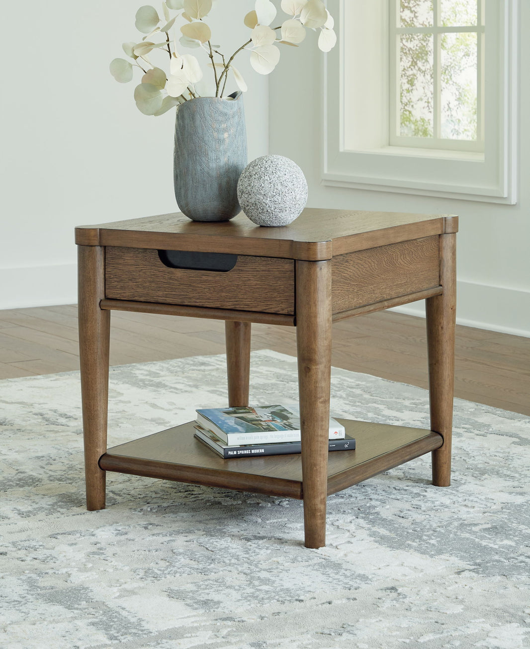 Roanhowe - Rectangular End Table - Brown, alternate view 2 with wood construction