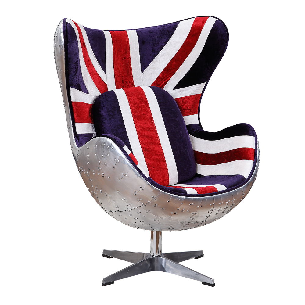 Brancaster - British Flag Accent Chair With Swivel - Pattern Fabric & Aluminum, alternate view 2 with wood construction