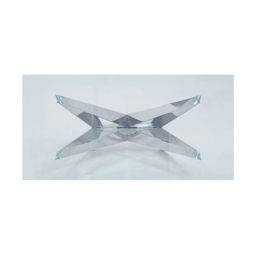 Dekel - Dining Table - Clear Glass Top & Stainless Steel, alternate view 3 with wood construction