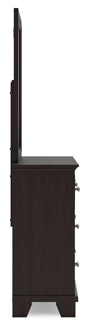 Covetown - Dresser And Mirror - Dark Brown, alternate view 4 with linen fabric