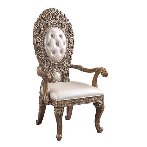 Constantine - Arm Chair (Set of 2) - Synthetic Leather , Brown & Gold, product view with wood construction
