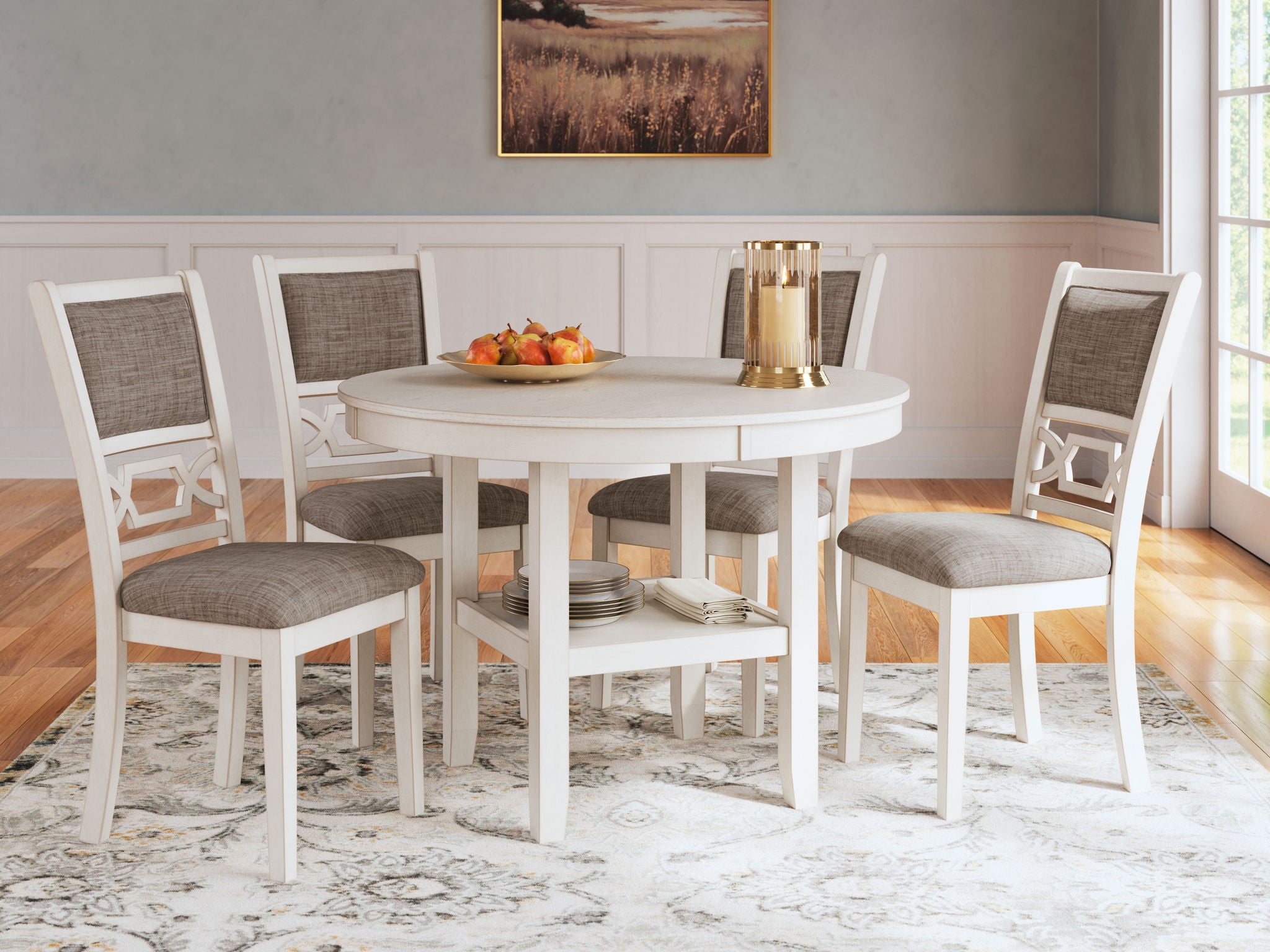 Erinberg - Dining Room Table Set (Set of 5) - Antique White, alternate view 6 with polyester fabric