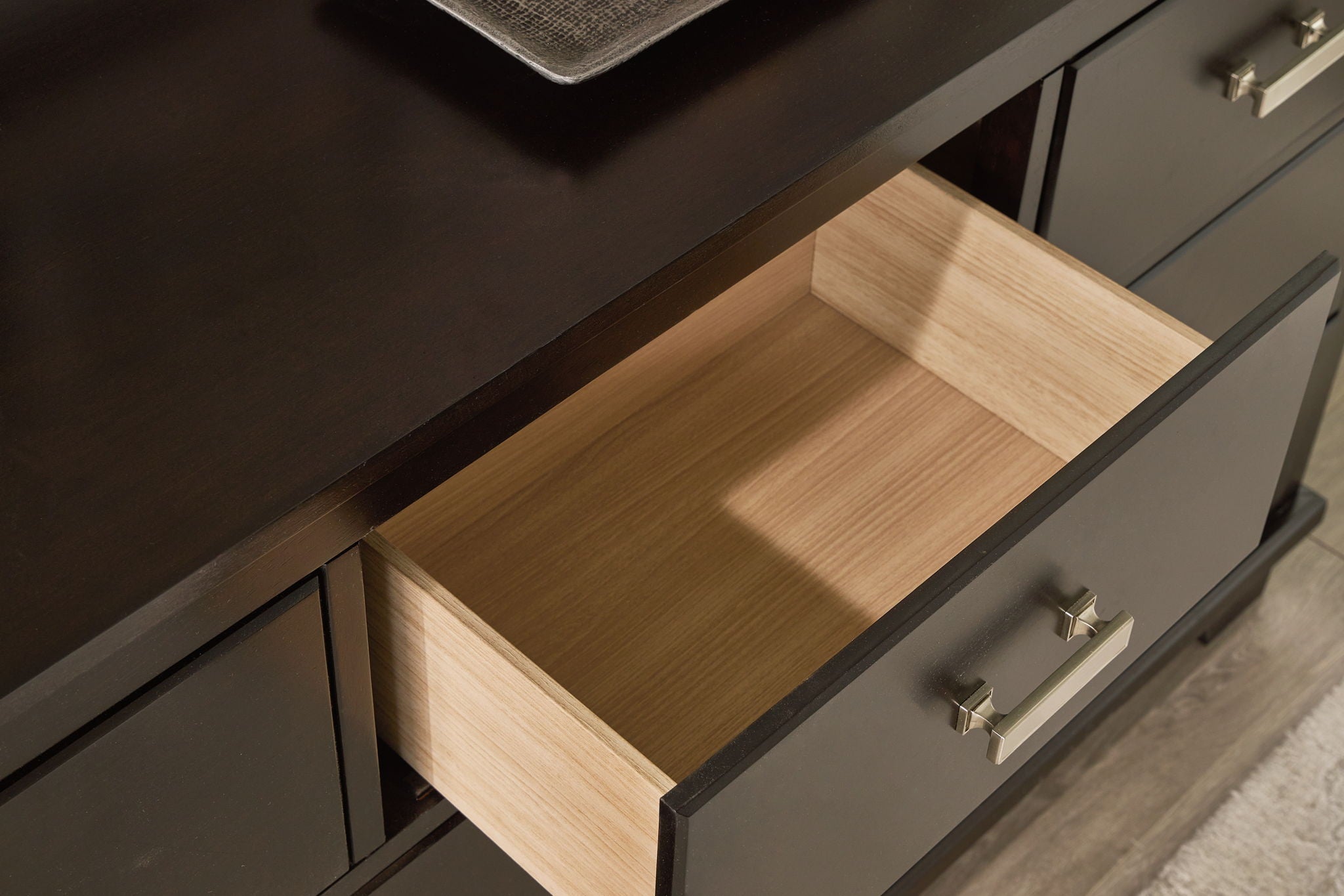 Covetown - Dresser - Dark Brown, alternate view 4 with linen fabric