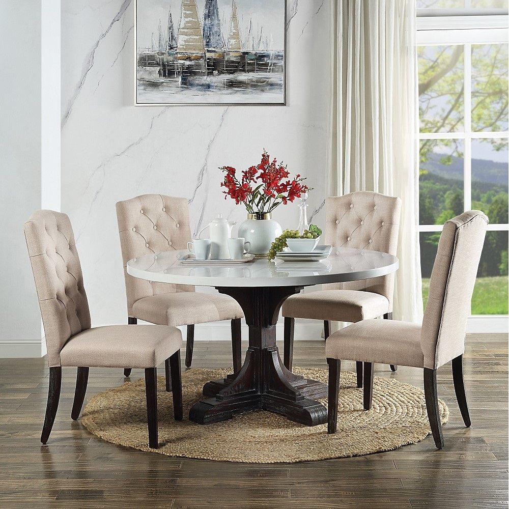 Gerardo - Side Chair (Set of 2) - Beige Linen & Weathered Espresso, alternate view 4 with wood construction