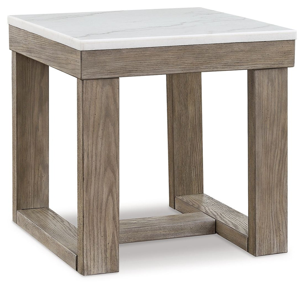 Loyaska - Square End Table - Brown / Ivory, product view with wood construction