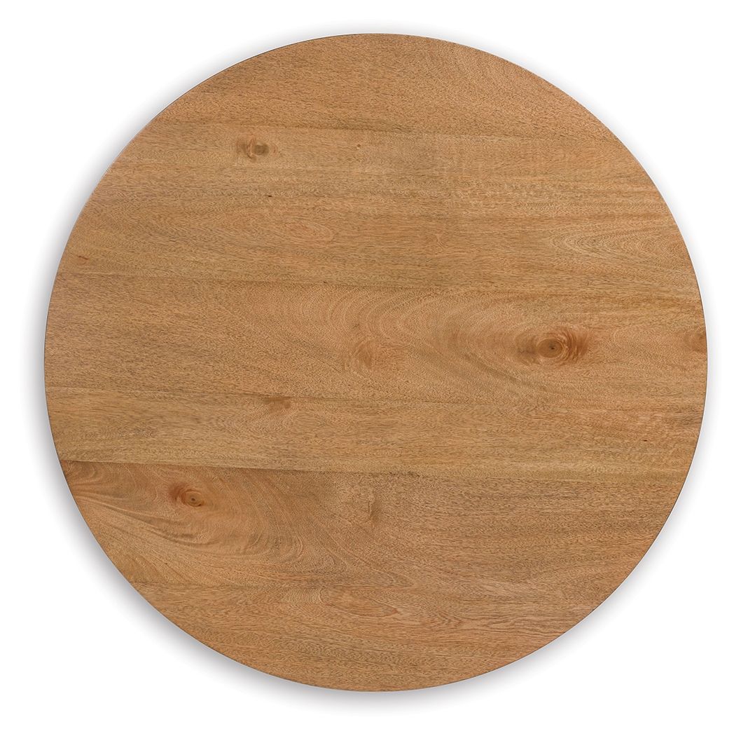 Kristiland - Round End Table - Light Brown, alternate view 3 with wood construction