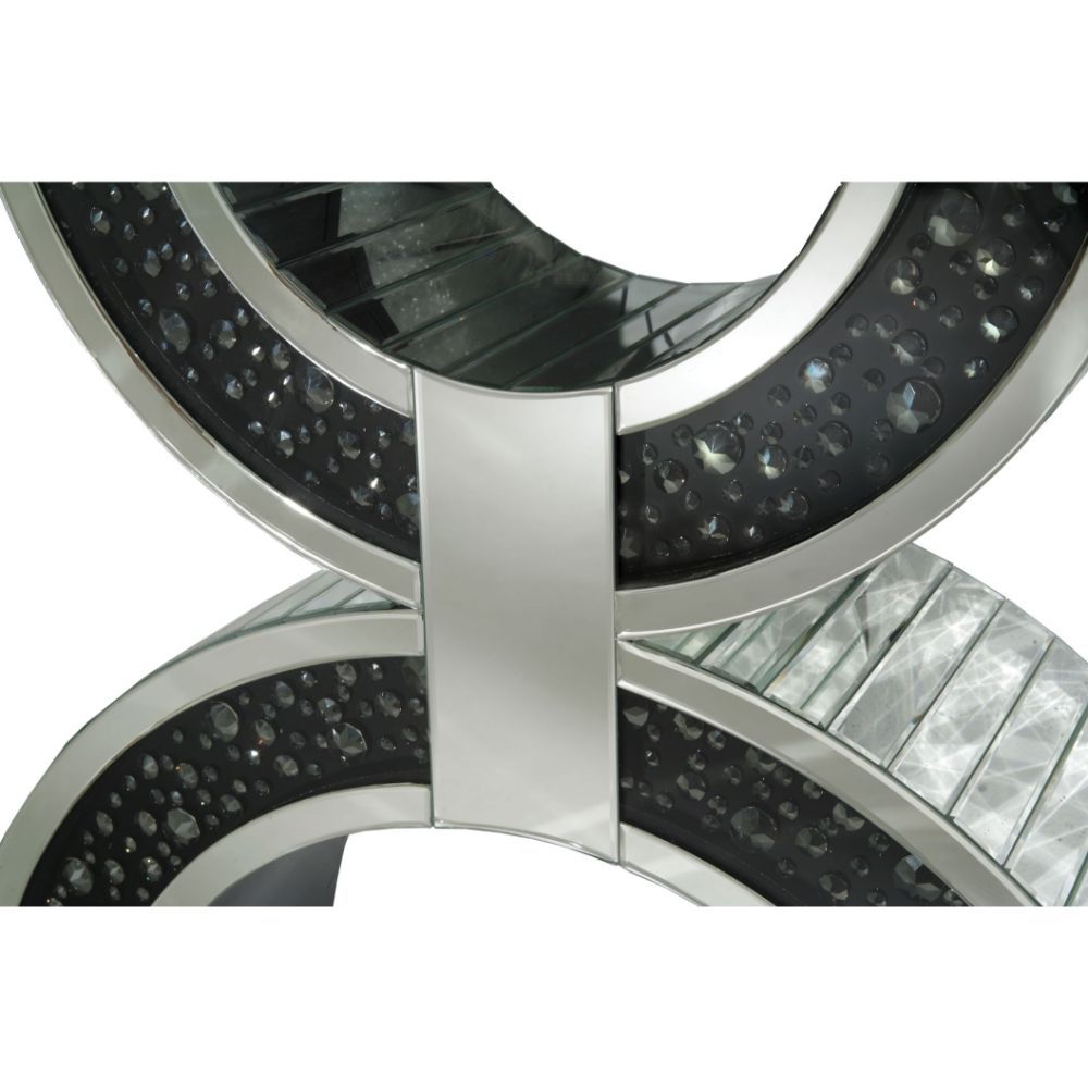 Nysa - Console Table With Faux Crystals - Mirrored, alternate view 2 with wood construction