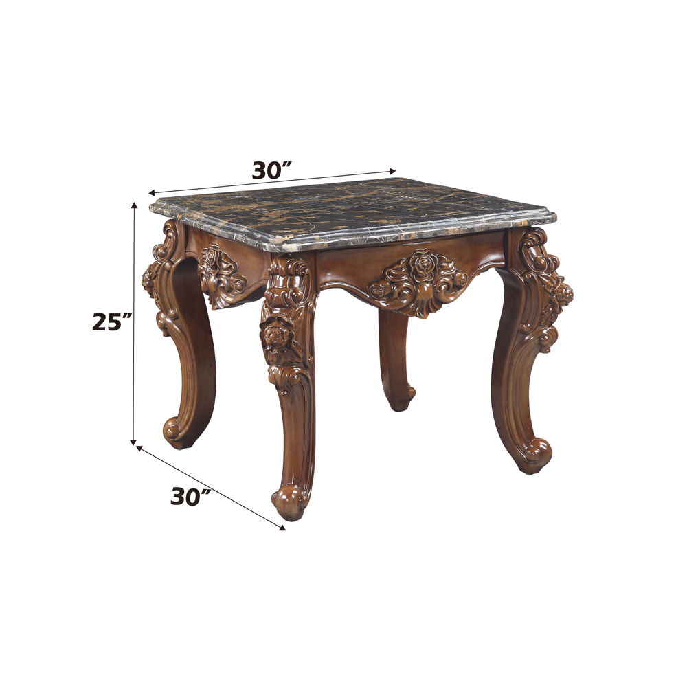 Forsythia - End Table - Marble Top & Walnut, alternate view 2 with wood construction