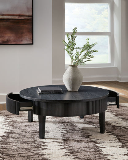 Marstream - Round Cocktail Table - Black, alternate view 6 with wood construction