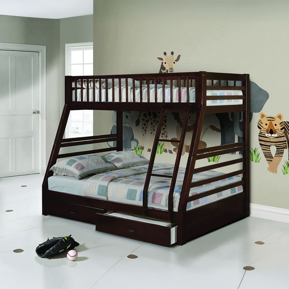 Jason - Twin Over Full Bunk Bed - Espresso, alternate view 2 with linen fabric