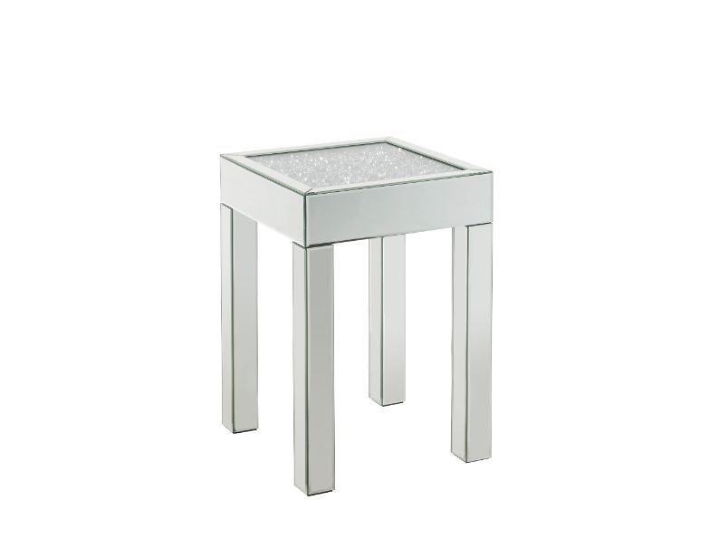 Noralie - 16" Square End Table With Glass Top - Mirrored & Faux Diamonds, product view with wood construction