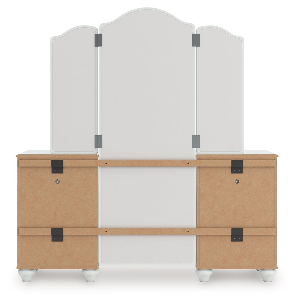Kozlani - Vanity With Mirror - White, alternate view 4 with linen fabric