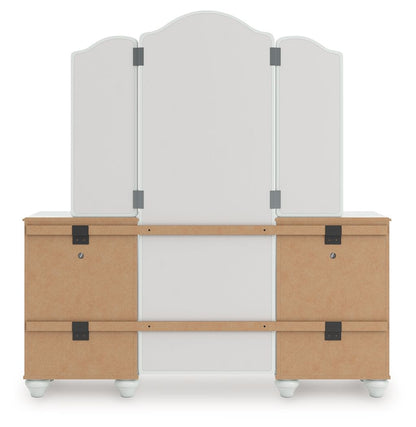 Kozlani - Vanity With Mirror - White, alternate view 4 with linen fabric