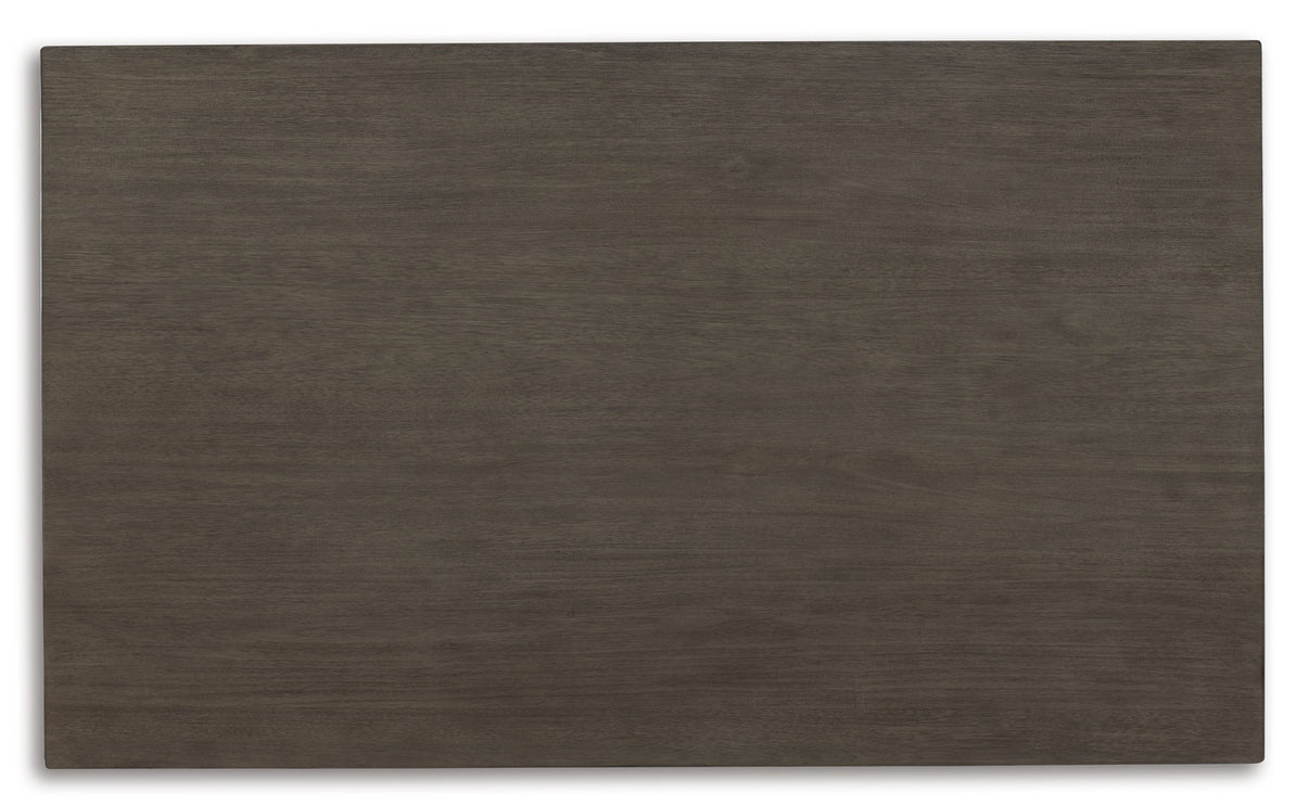 Caitbrook - RECT DRM Table Set (Set of 7) - Gray, alternate view 4 with linen fabric