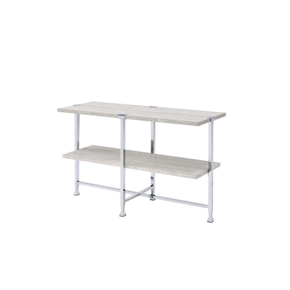Brecon - Sofa Table - White Oak & Chrome, product view with wood construction