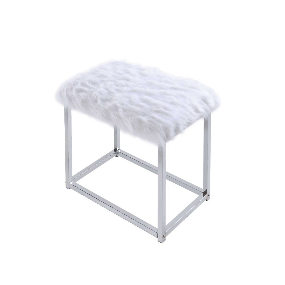 Carenze II - Vanity Set - White Faux Fur & Chrome, alternate view 3 with glass