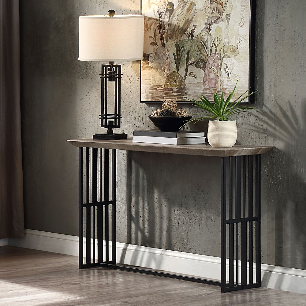 Zudora - Sofa Table - Antique Oak & Black, alternate view 4 with metal