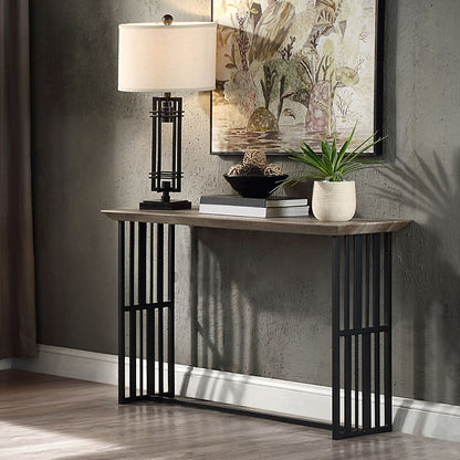 Zudora - Sofa Table - Antique Oak & Black, alternate view 4 with metal