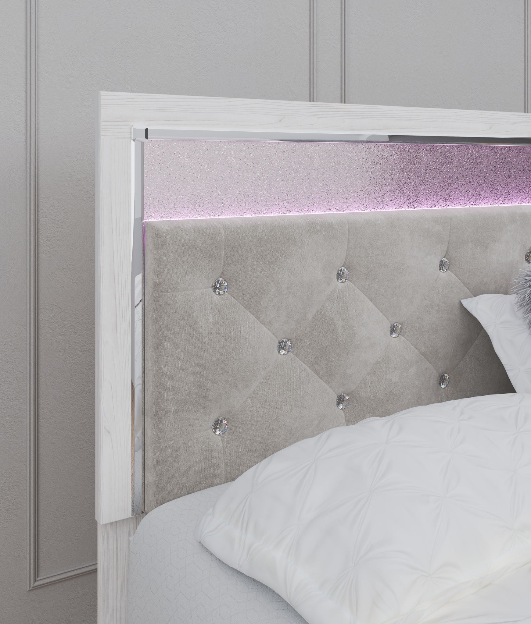 Altyra - King Panel Bed With Upholstered Headboard - White, alternate view 3 with polyester fabric