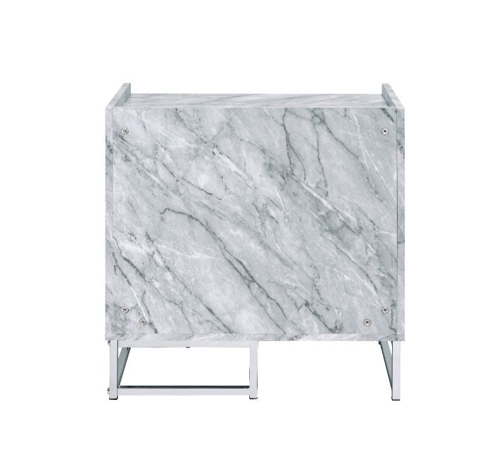 Azrael - Accent Table - White Printed Faux Marble & Chrome, alternate view 4 with metal