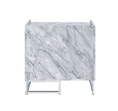 Azrael - Accent Table - White Printed Faux Marble & Chrome, alternate view 4 with metal