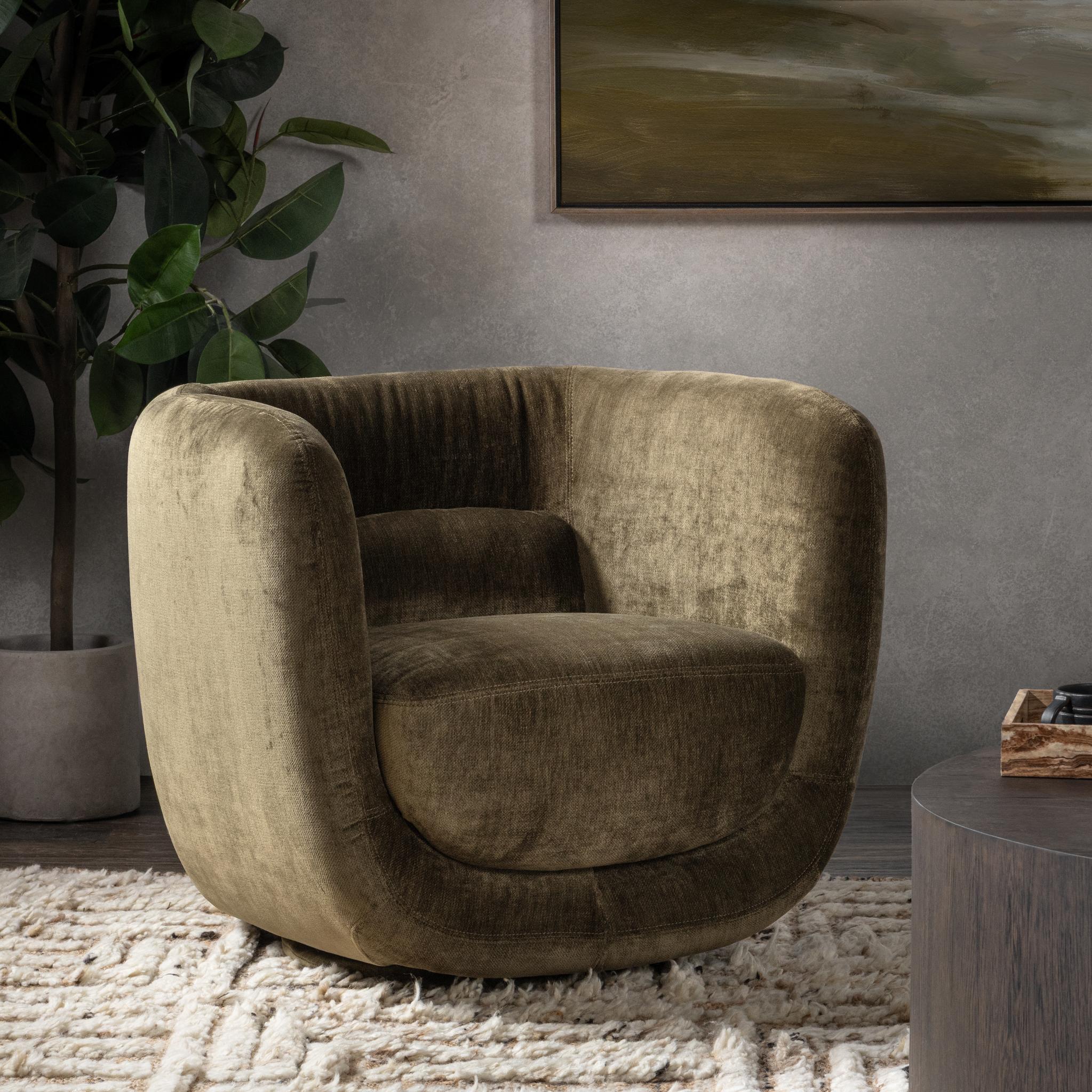 Nico - Upholstered Swivel Chair - Olive Green, alternate view 4 with polyester fabric