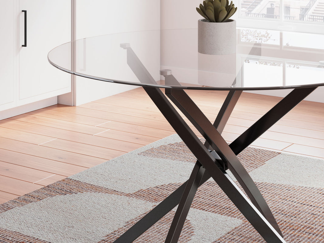 Pharwynn - Round Dining Room Table - Black, alternate view 2 with glass